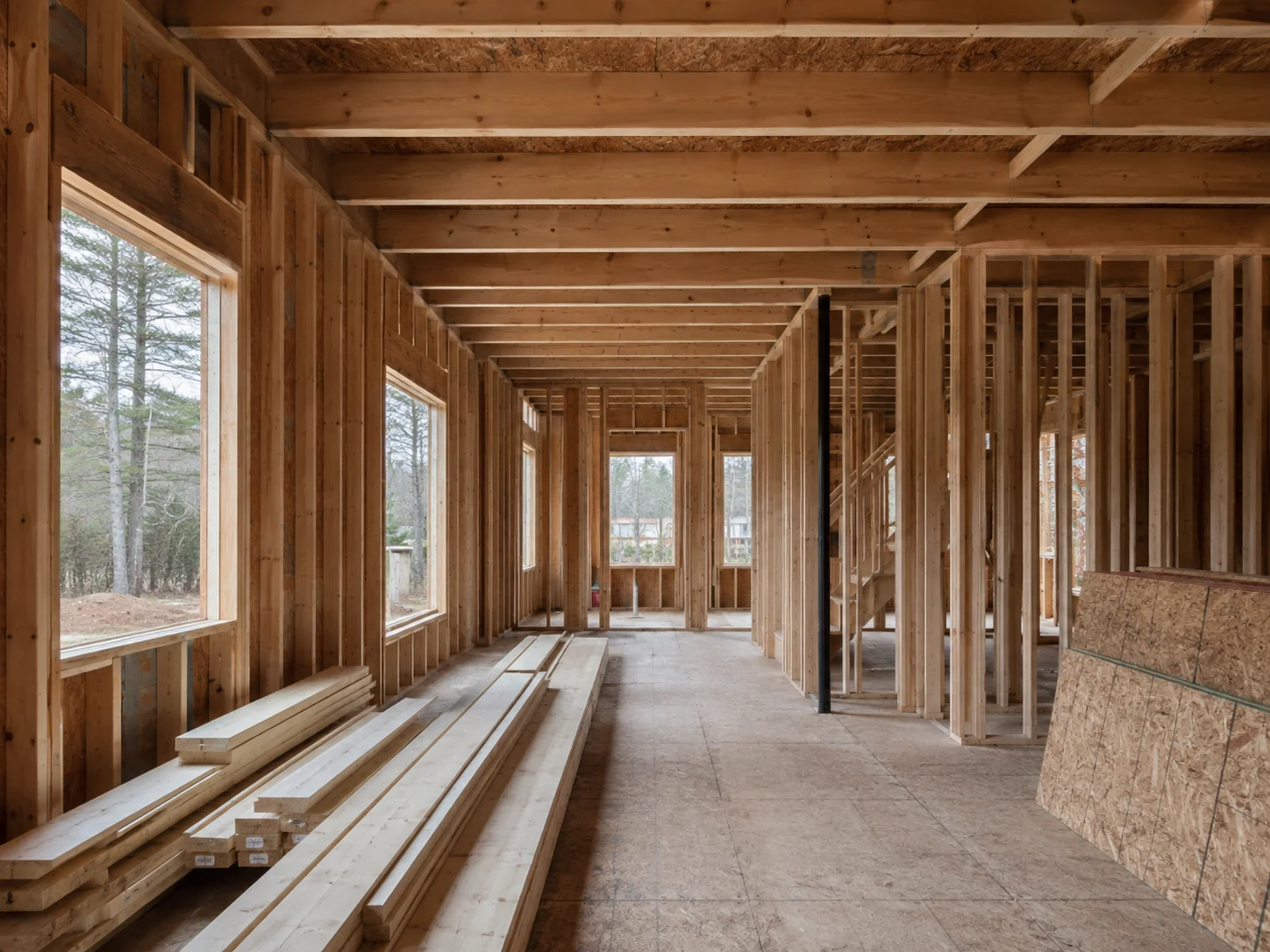 Interior timber framing during new home construction